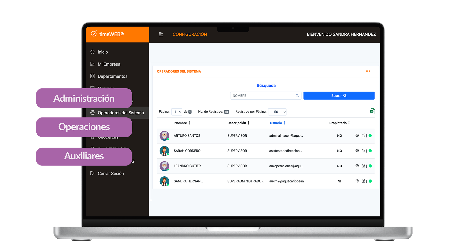 Registro de asistencia laboral con TimeWeb